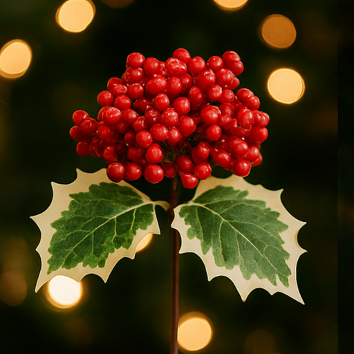 Red berries with green leaves on a blurred light background