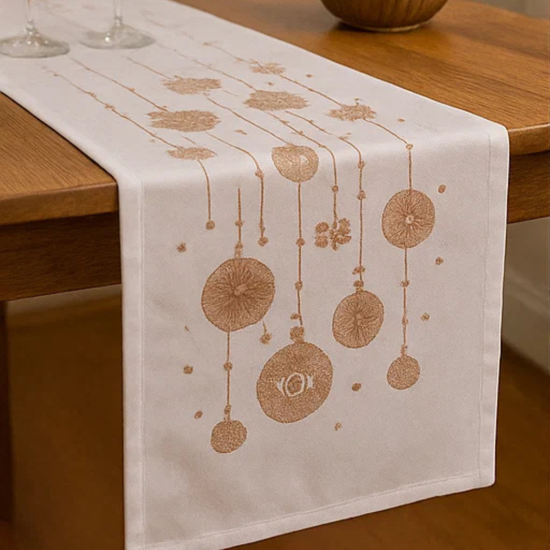TABLE RUNNER W/ROSE GOLD EMROIDERY BAUBLES PLOYESTER 40X173CM