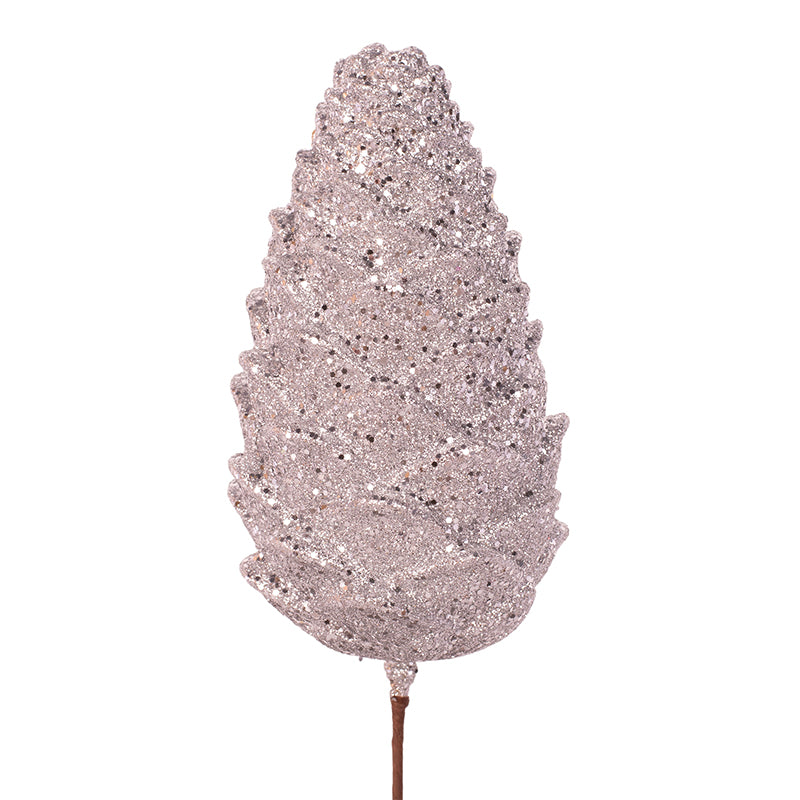 Silver Glitter Polyfoam Pinecone Pick 46cm