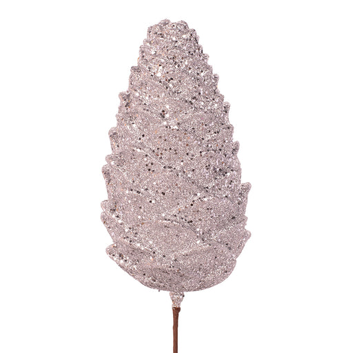 Silver Glitter Polyfoam Pinecone Pick 46cm