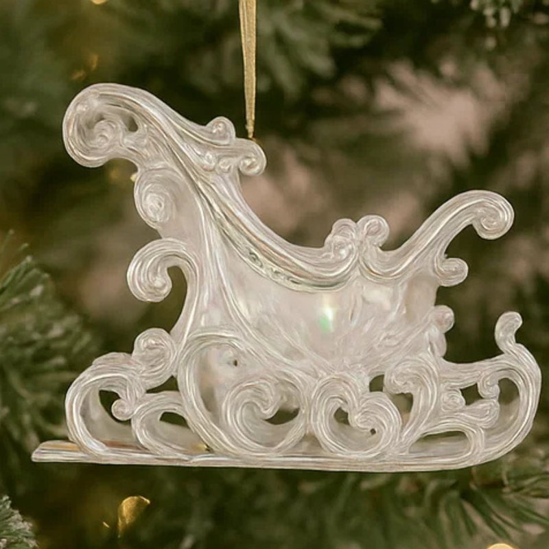 Iridescent Clear Sleigh Acrylic Tree Ornament 14.2x4.3x10.4cm