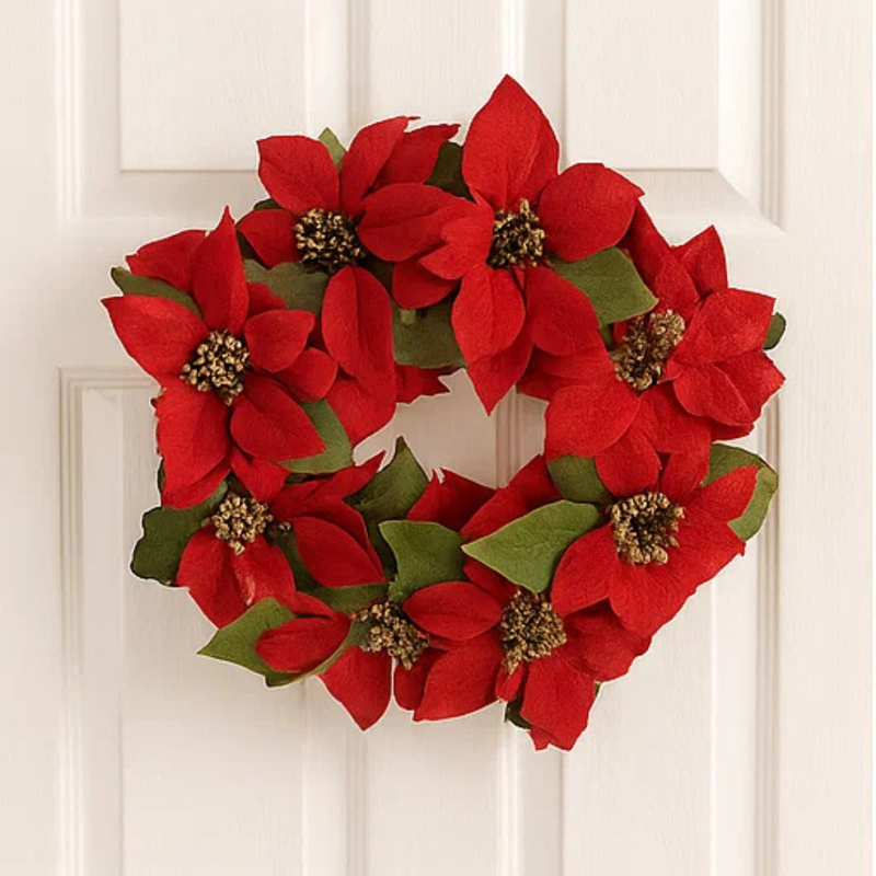 RED POINSETTIA WREATH 50CM
