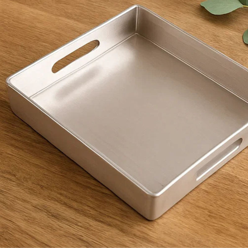 SILVER BRUSHED FINISH MELAMINE TRAY 31.5X27X5CM