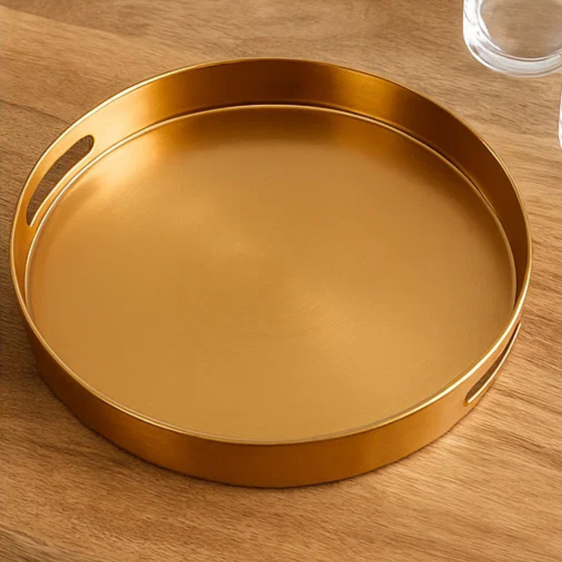 BRUSH GOLD MELAMINE ROUND TRAY D35X4.5CM