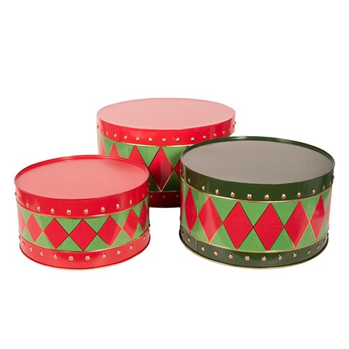 S3 METAL DRUM SET L: D37X20CM, M: D33X18CM, S: D28.5X15CM
