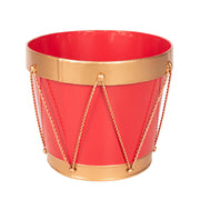 Red drum planter with gold detail, 22x20.5x47.5cm, ideal for festive indoor Christmas decorations. – thumbnail