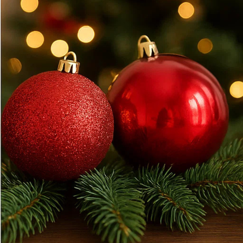 Bauble Pearl Finish and Tinsel Finish Red 20cm