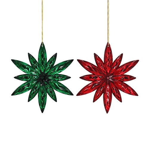 2A ACRYLIC SNOWFLAKE TREE ORNAMENT 10.3X11.2CM RED, EMERALD GREEN