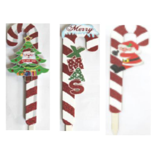 Ronis Candy Cane Yard Stake On Wood 70cm 3 Assorted