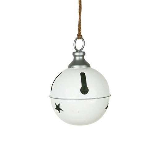 White Sleigh Bell 12cm with Silver Cap & Rim