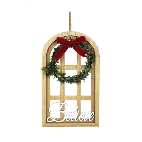 Believe Window Frame Sign with Wreath 24X40cm