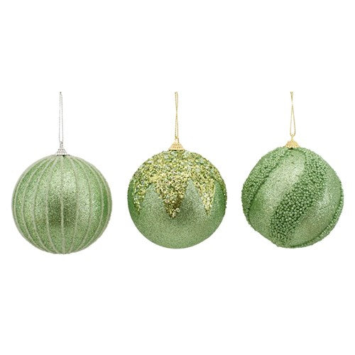 Baubles 10cm Sage 18Pc In PDQ Tray 3 assorted