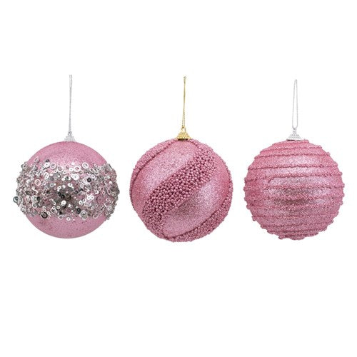 Baubles 10cm Pink 18Pcs In PDQ Tray 3 assorted