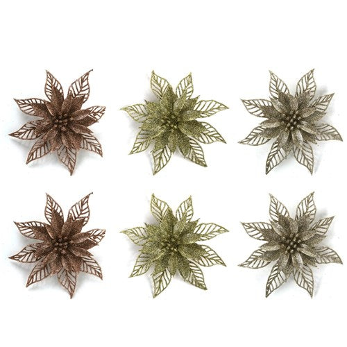 Glitter Flower Gold, Champagne, Rose Gold 2Pk 15cm 3 assorted