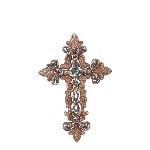 Tree Ornament Silver&Champagne Glitter Cross 15.5X10cm