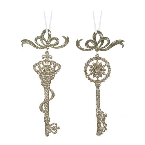 Tree Ornament Silver&Champagne Glitter Key 25cm 2 assorted