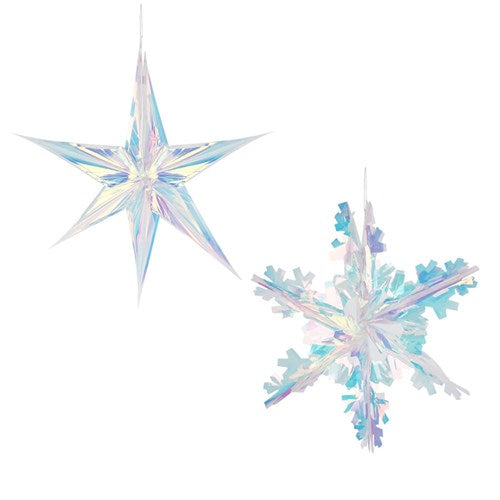 Irridecent Foil Star, Snowflake 50cm 2 assorted