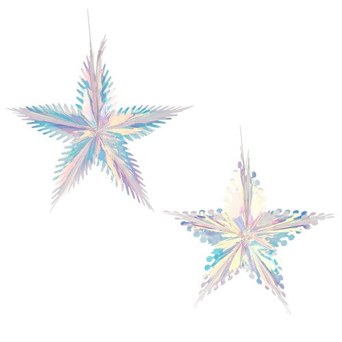 Irridecent Foil Star, Snowflake 38cm 2 assorted