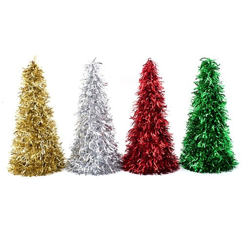 Tinsel 48cm Tree Champagne, Silver, Green, Red 4 assorted