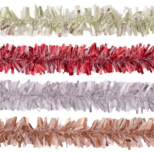 Tinsel 2m Thick & Thin Silver, Champagne, Red, Green 4 assorted
