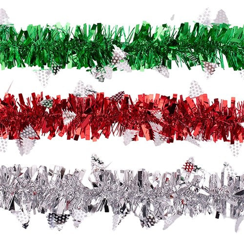 Tinsel 2m Thick&Thin 2m , Green, Silver, Red 3 assorted