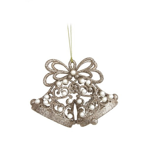 Champagne Glitter & Pearl Bell Ornament 15X5X10.5cm