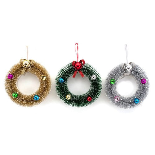 Wreath 17cm with Baubles Gold with Gold Baubles, Silver with Silver Baubles, Green with Red Baubles 3 assorted