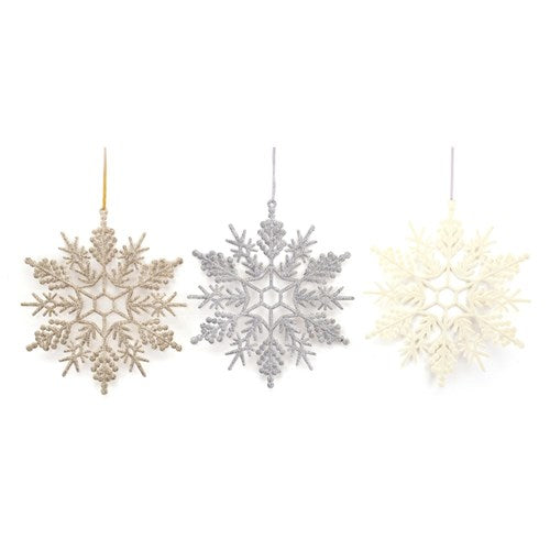 Glitter Snowflake Silver, Champagne, White 30cm 3 assorted