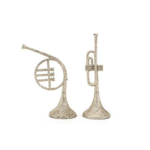 Trombone Ornament 15cm Champagne Glitter 2 assorted