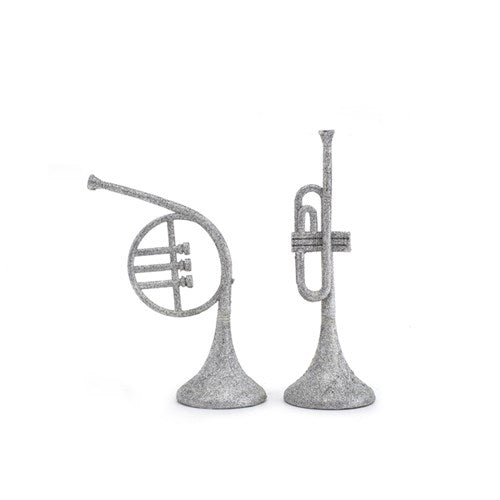 Trombone Ornament 15cm Silver Glitter 2 assorted