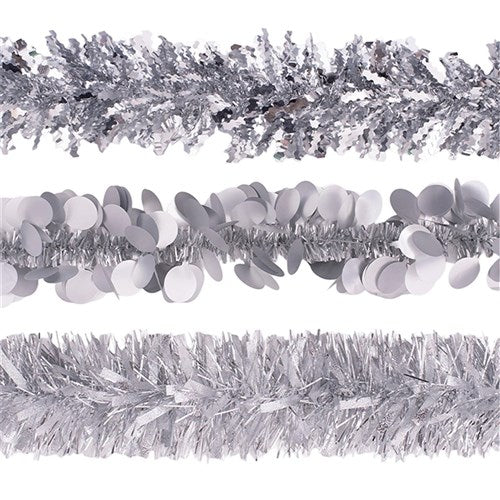 Tinsel 6Ply 2m Mix -Silver 4 assorted