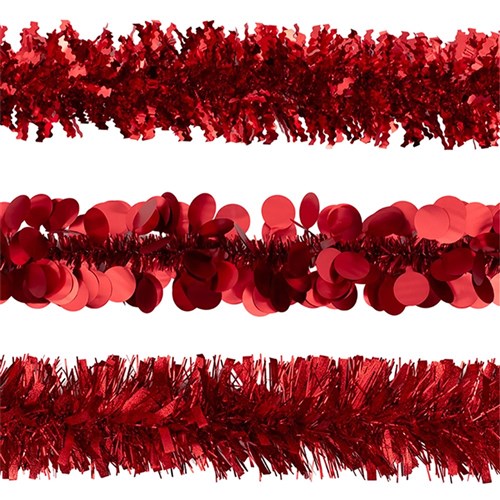 Tinsel 6Ply 2m Mix -Red 4 assorted