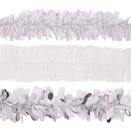 Tinsel 6Ply 2m White & Silver Mix 2m 3 assorted