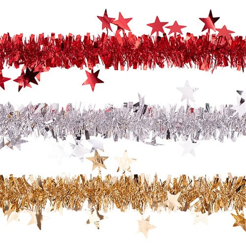 Tinsel 3Ply 2m Traditional Star Cut 2m 3 assorted