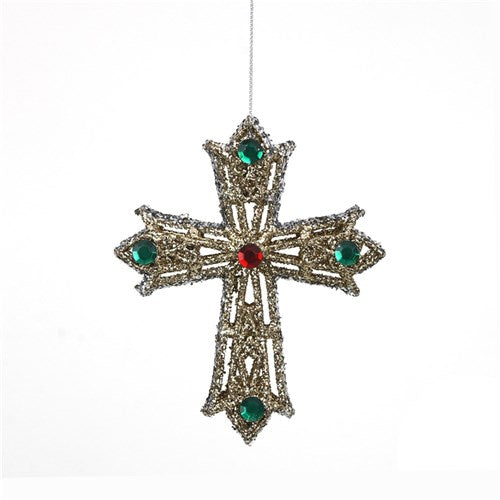 Tree Ornament Gold Cross with Jewels 10.3X12.5cm
