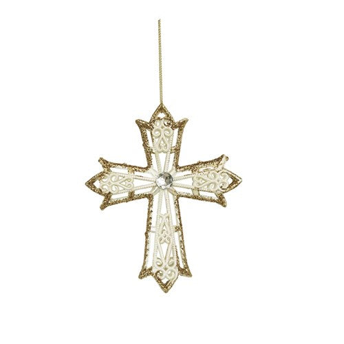 Tree Ornament White&Champ Glitter Cross 10.3X12.5cm