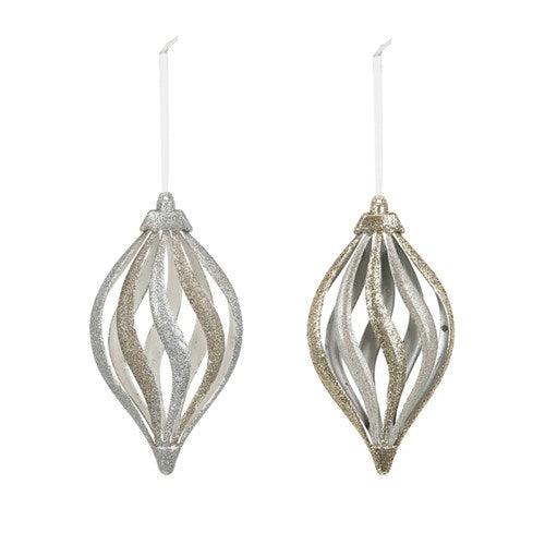 Silver&Champagne Glitter Finial 11X21cm 2 assorted