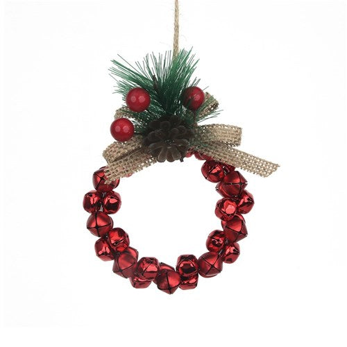 Red 10cm Bell Wreath with Burlap Bow