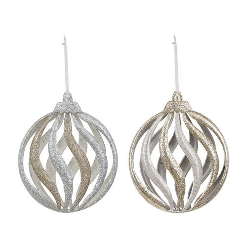 Silver&Champagne Flat Ball Ornament 13.5X17cm 2 assorted