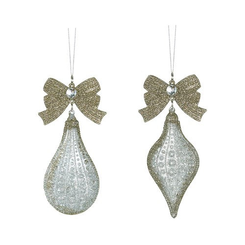 Tree Ornament Acrylic With Champagne Glitter Finish s 15.8cm & 17cm 2 assorted