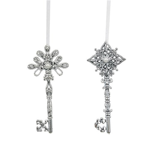 Tree Ornament Acrylic with Silver Glitter Key s 16cm 2 assorted