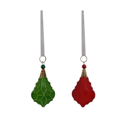 Tree Ornament Red & Green Acrylic Drop 5.5X8.4cm 2 assorted