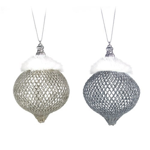 Tree Ornament Wire Mesh Finial Silver & Champagne 8cm 2 assorted
