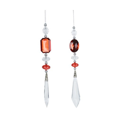 Red & Clear Drop Ornament 22cm 2 assorted