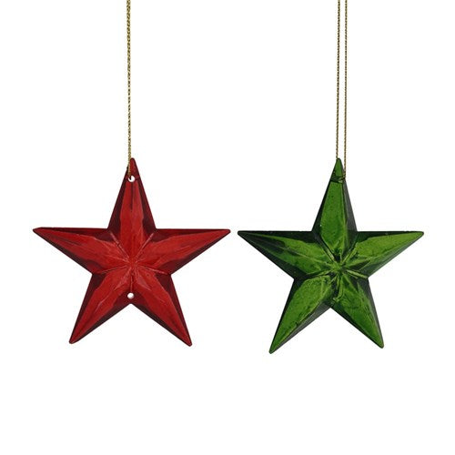 Green & Red Acrylic Star Ornament 8.9cm 2 assorted