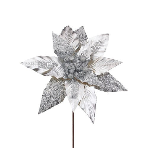 Silver Poinsettia Stem 40cm