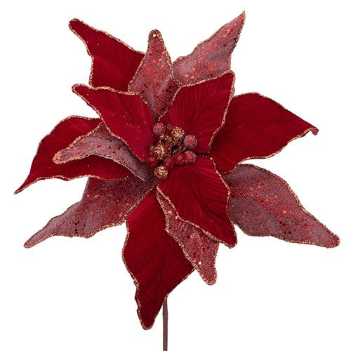 Red Jewelled Poinsettia Stem 40cm