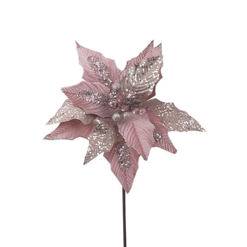 Rose Jewelled Poinsettia Stem 31cm
