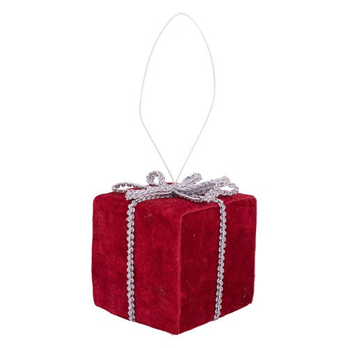 Gift Box Deco Red Velour with Silver Detail 10cm