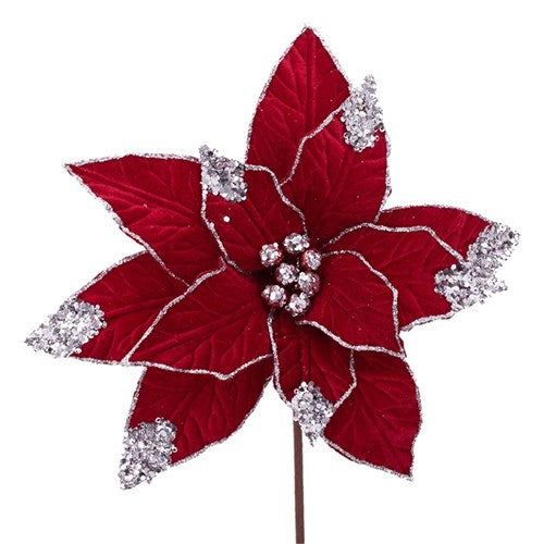 Red Poinsettia with Glitter Stem 30cm